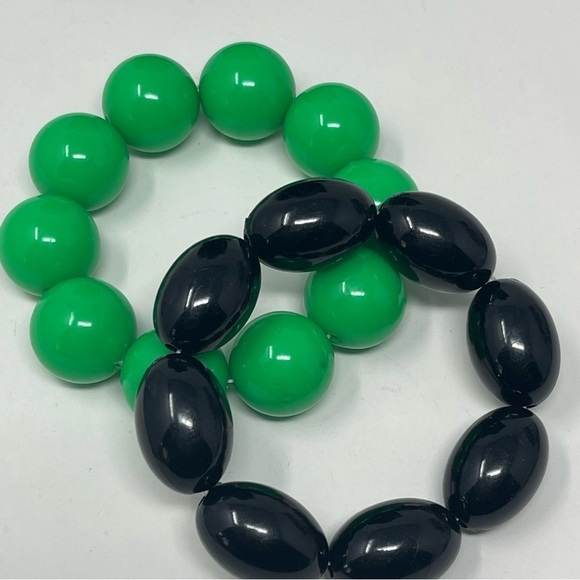 Set Of Two Vintage Chunky Stretchy Bracelets Green/Black Beads - Picture 5 of 5